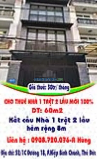 Cho Thuê Nhà 1 Trệt 2 Lầu Mới 100%, 60M2 ,5Pn, Hẻm Rộng 8M- Đ,Số 18