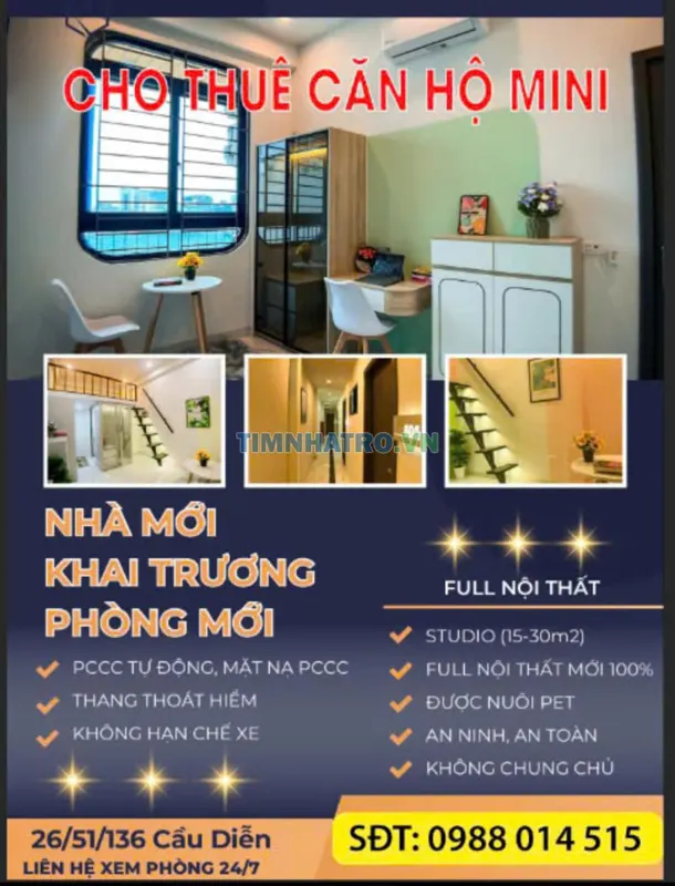 Cho Hộ Gia Đình, Sinh Viên Thuê Căn Hộ Chung Cư Mini Full Nội Thất Ở Cầu Diễn