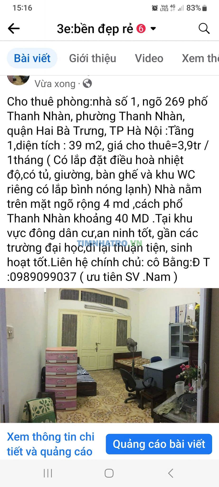 Chính Chủ Cần Cho Thuê 2 Phòng Trọ Quận Hai Bà Trưng